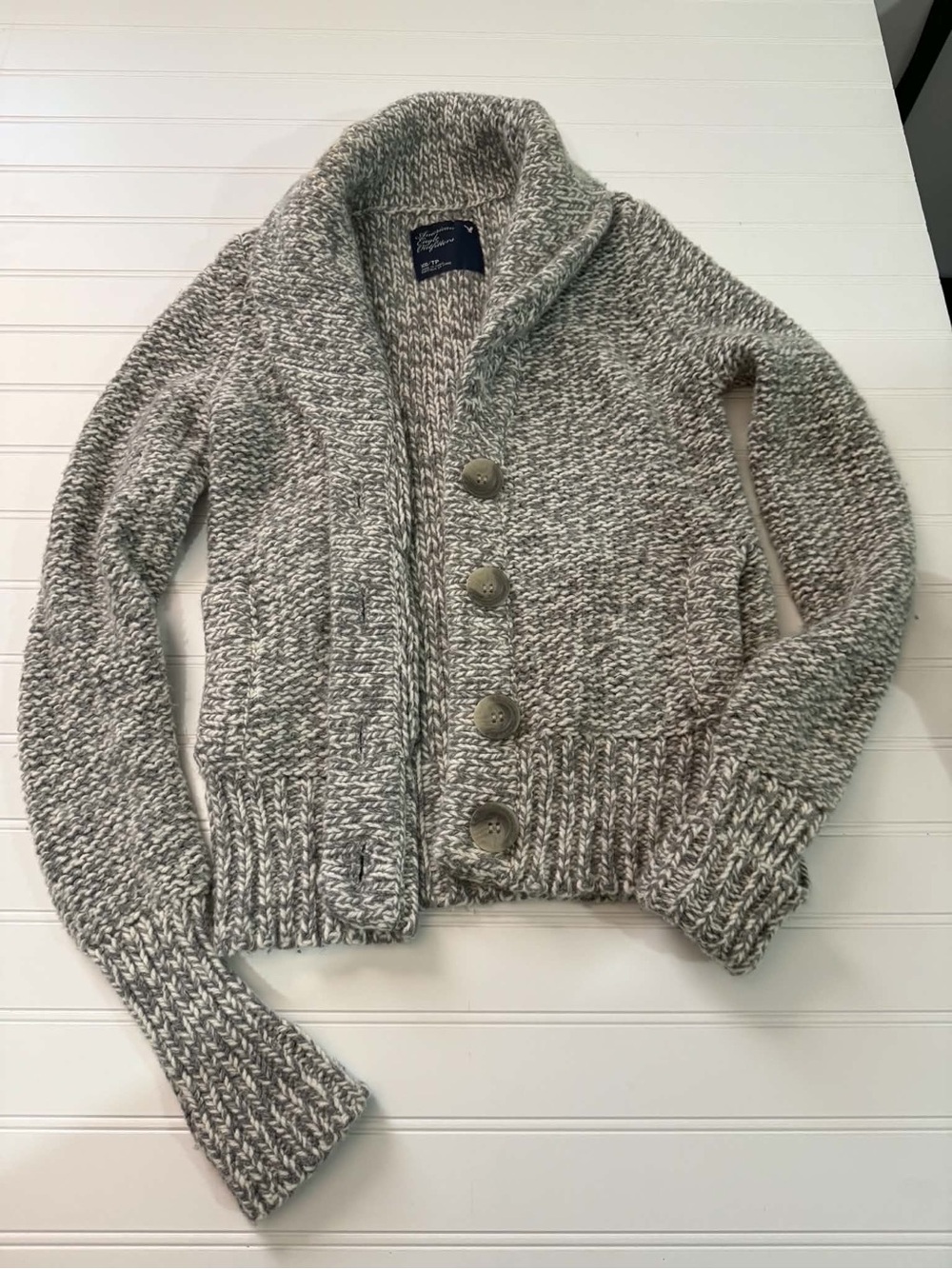 American Eagle Outfitters Marled Gray Shawl Collar Cardigan
